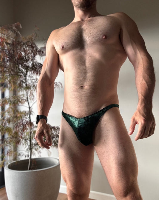 Bodybuilding posing trunks in Hunter Green Velvet